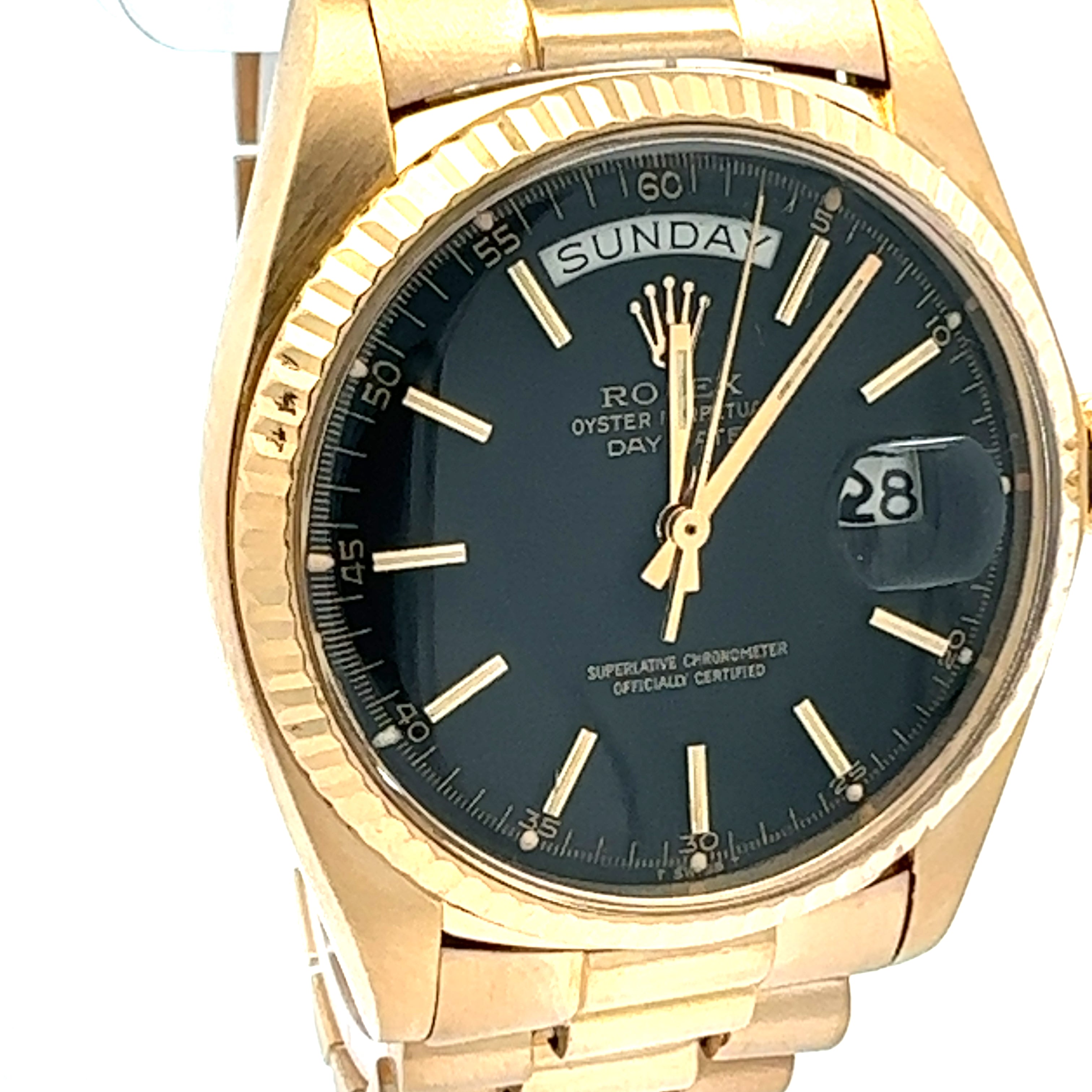 Rolex 18ct Yellow Gold Day Date reference 1803 Matte Black Minute Track Dial