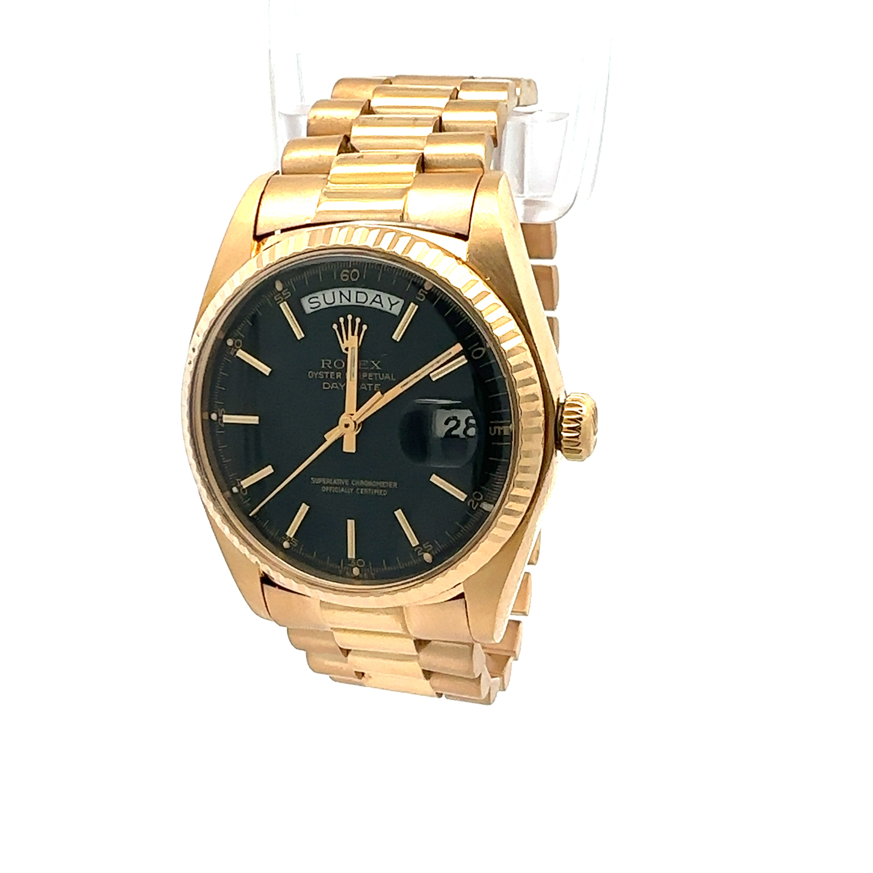 Rolex 18ct Yellow Gold Day Date reference 1803 Matte Black Minute Track Dial