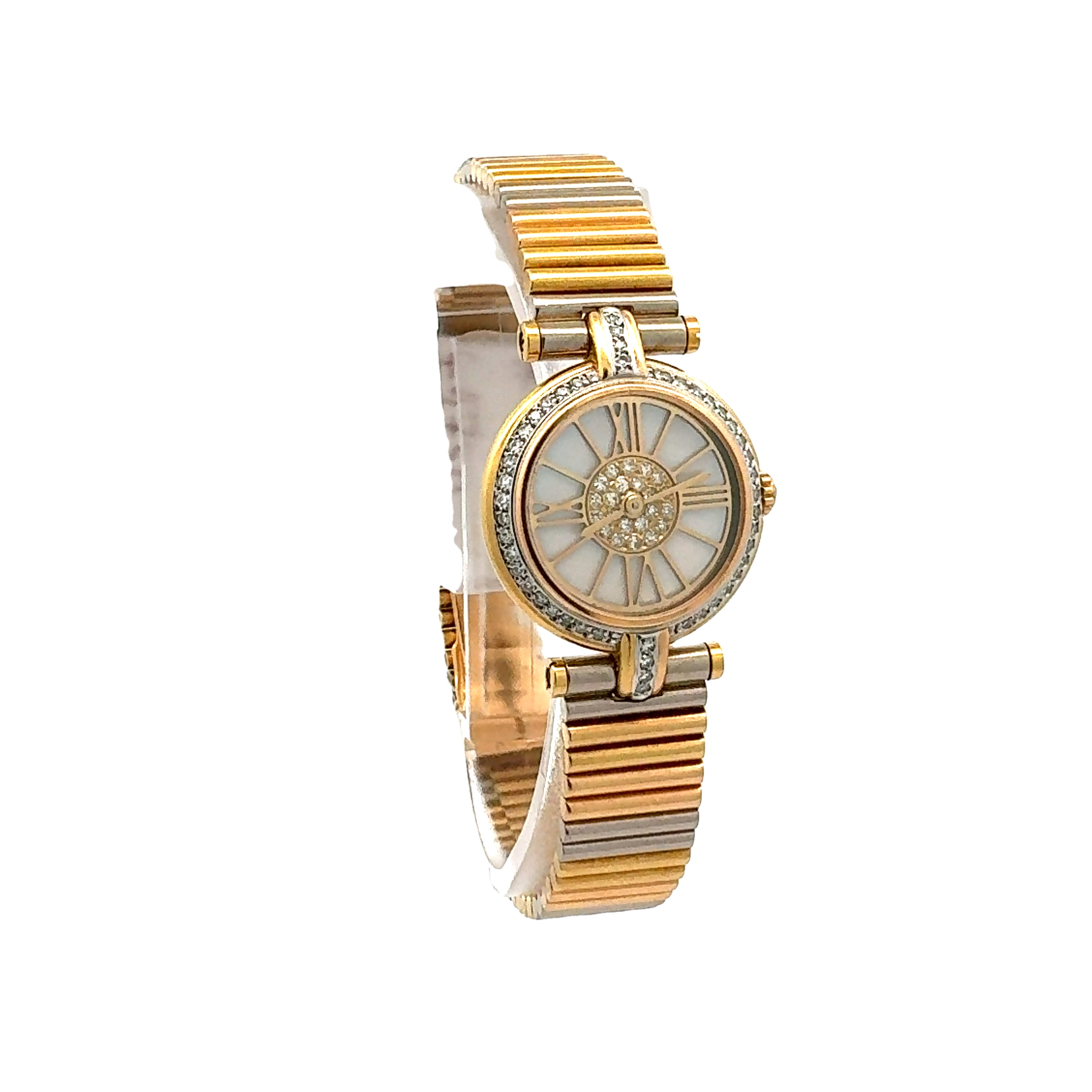 Cartier 18ct Gold Vendome Trinity With Factory Mother of Pearl and Diamond Dial