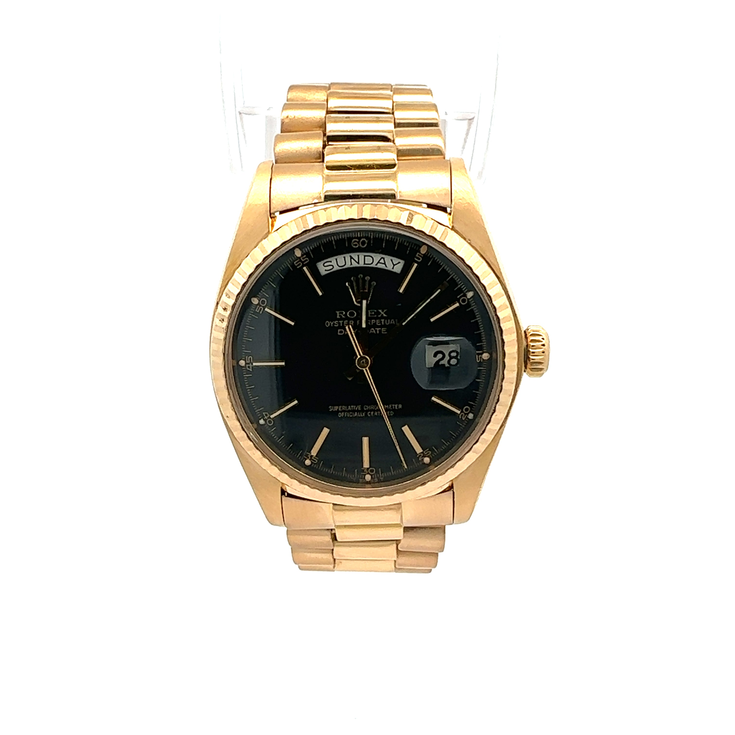 Rolex 18ct Yellow Gold Day Date reference 1803 Matte Black Minute Track Dial