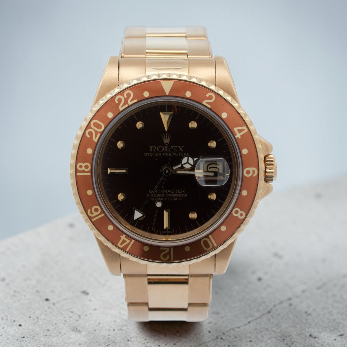 Rolex 18ct Gold GMT Master 'Rootbeer' reference 16758 nipple Dial